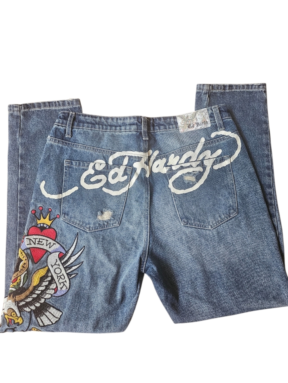 Ed Hardy Embroidered Patch Slim Taper Jeans 32 x 29